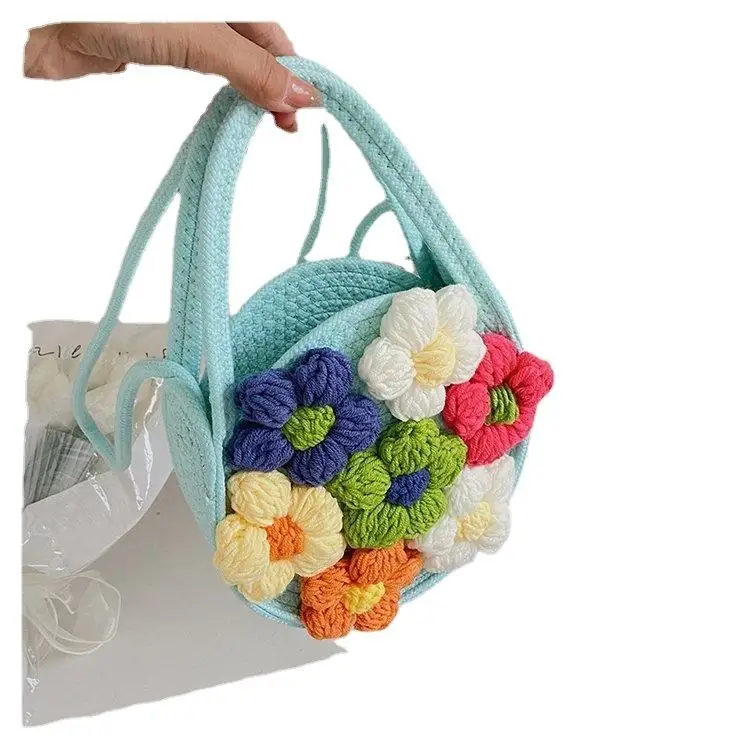 Women's Cotton Flower Bag Blue Shoulder Portable - Image 9