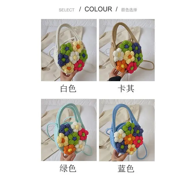 Women's Cotton Flower Bag Blue Shoulder Portable — feature 10
