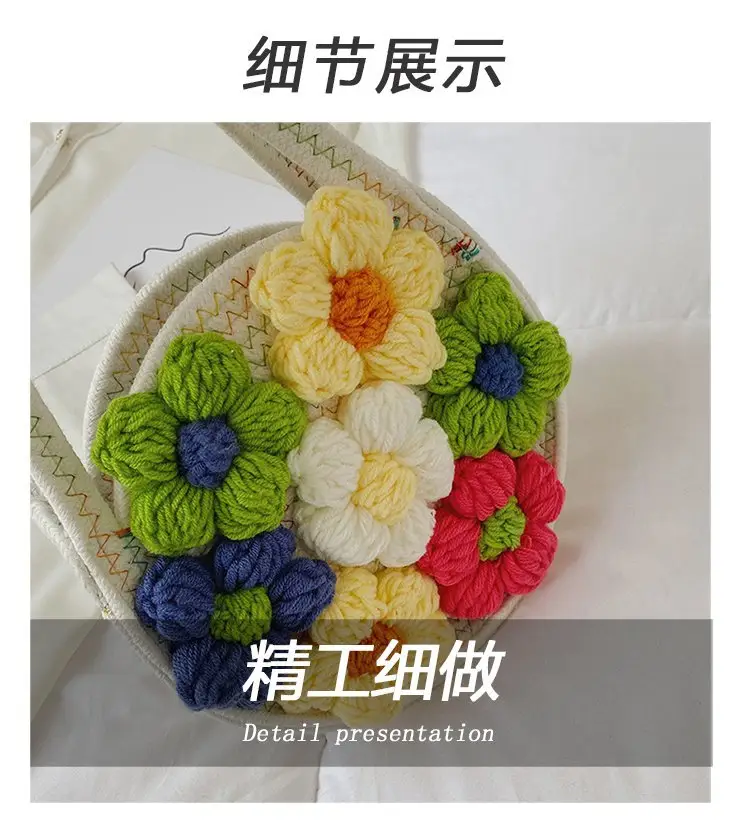 Women's Cotton Flower Bag Blue Shoulder Portable — feature 11