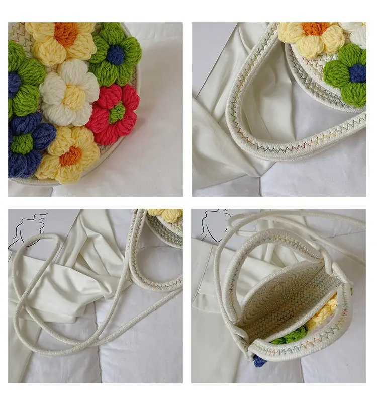 Women's Cotton Flower Bag Blue Shoulder Portable — feature 15