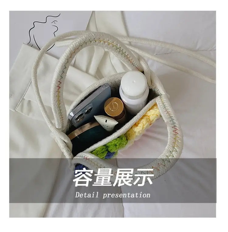 Women's Cotton Flower Bag Blue Shoulder Portable — feature 17