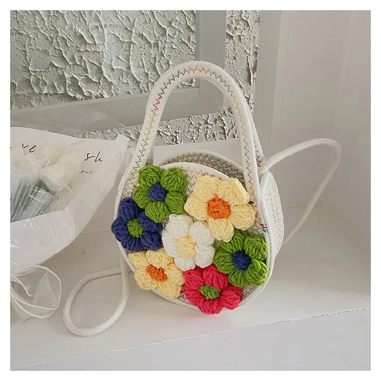 Women's Cotton Flower Bag Blue Shoulder Portable — feature 5