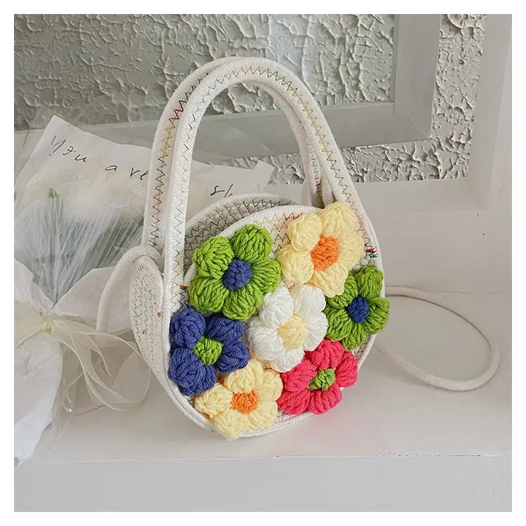 Women's Cotton Flower Bag Blue Shoulder Portable — feature 6