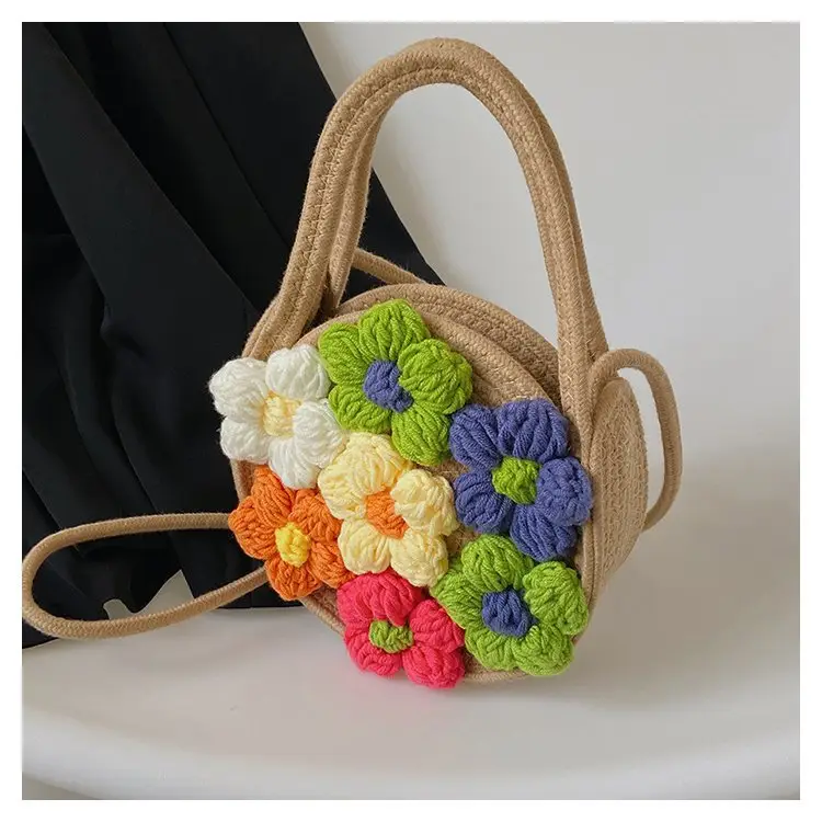 Women's Cotton Flower Bag Blue Shoulder Portable — feature 9