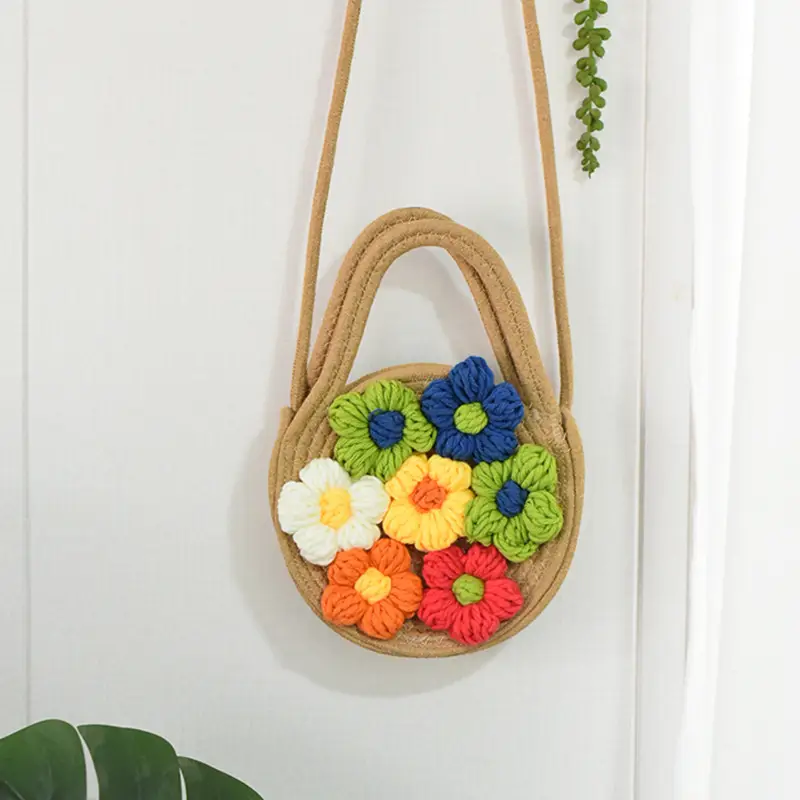 Women's Cotton Flower Bag Blue Shoulder Portable - Image 2