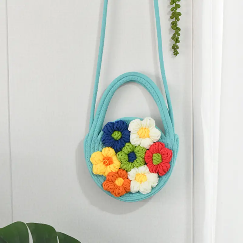 Women's Cotton Flower Bag Blue Shoulder Portable - Image 3
