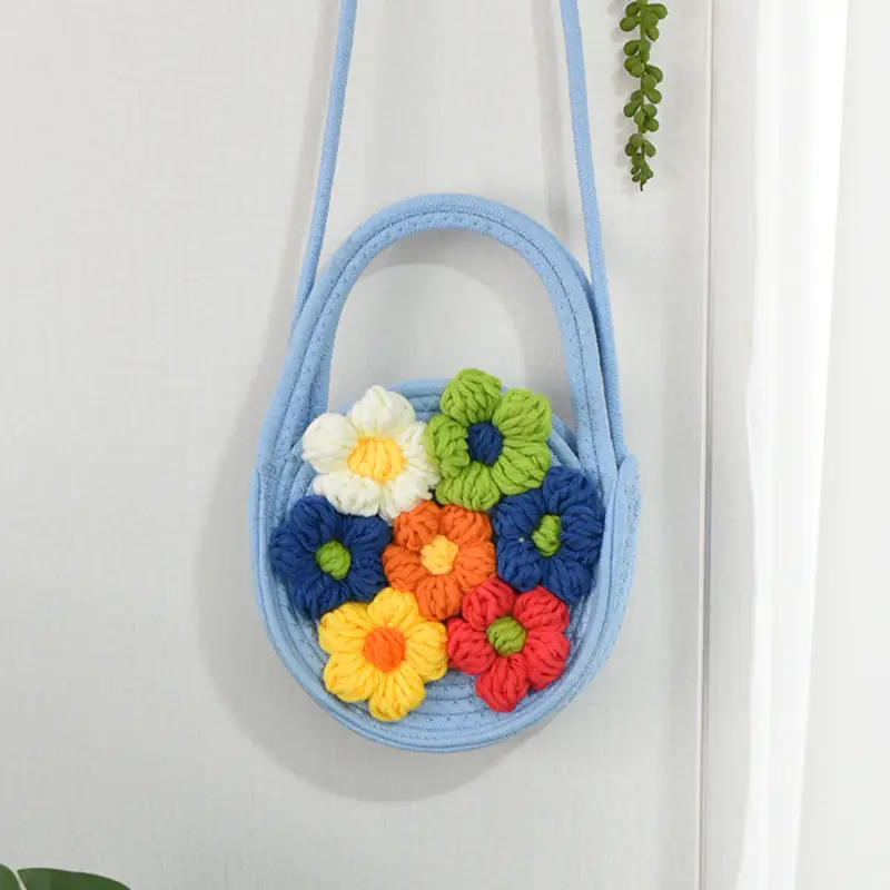 Women's Cotton Flower Bag Blue Shoulder Portable - Image 4