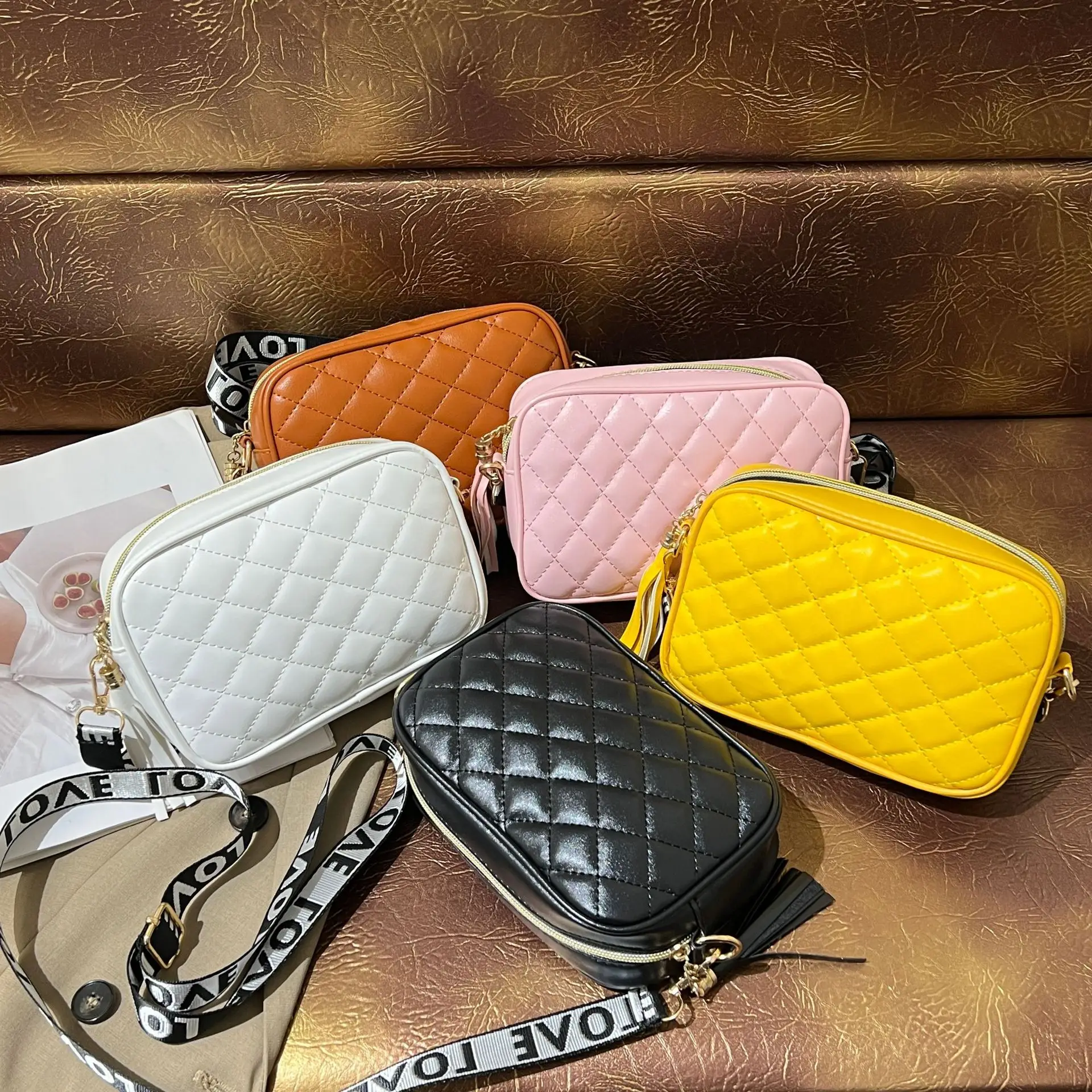Women Rhombic Embroidered Crossbody Bag White 2023 - Image 6
