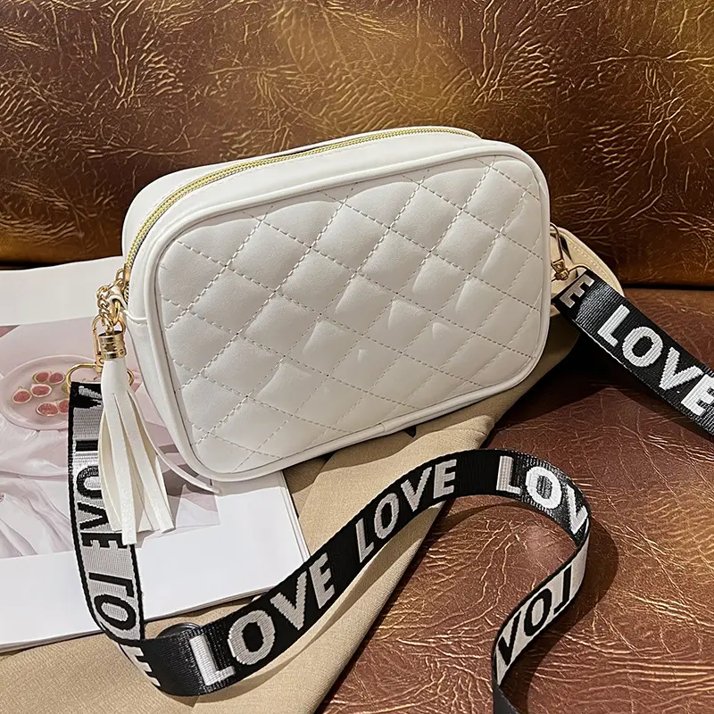 Women Rhombic Embroidered Crossbody Bag White 2023 - Image 5