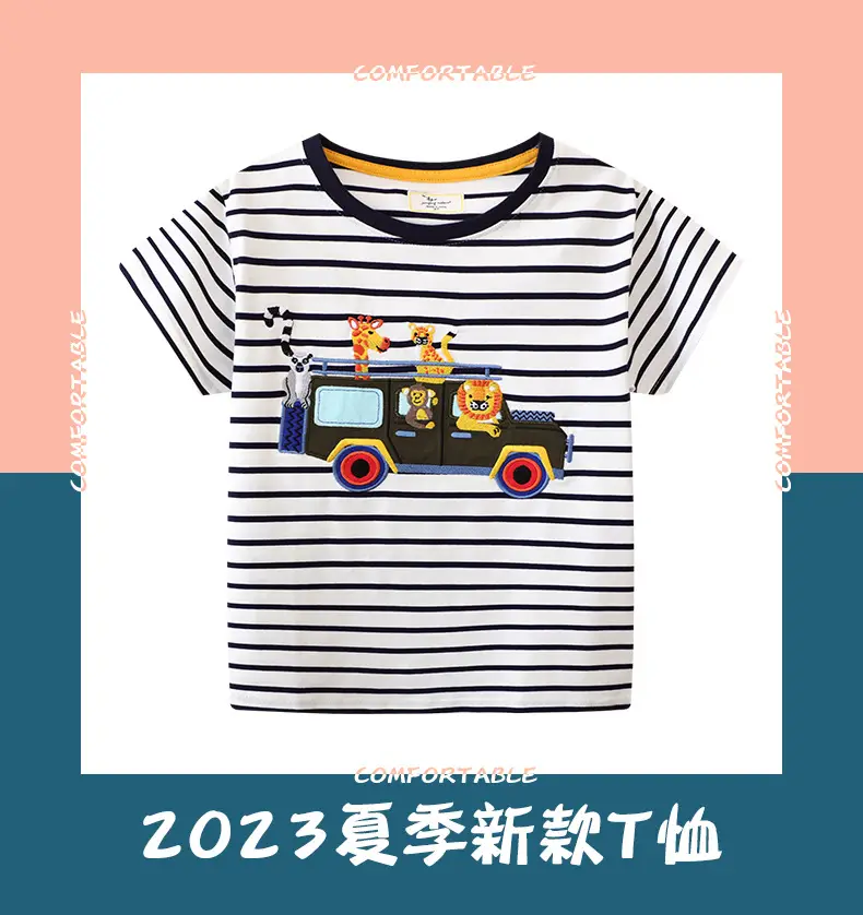 Boys Striped Cotton T-Shirt Short Sleeve Summer — feature 2