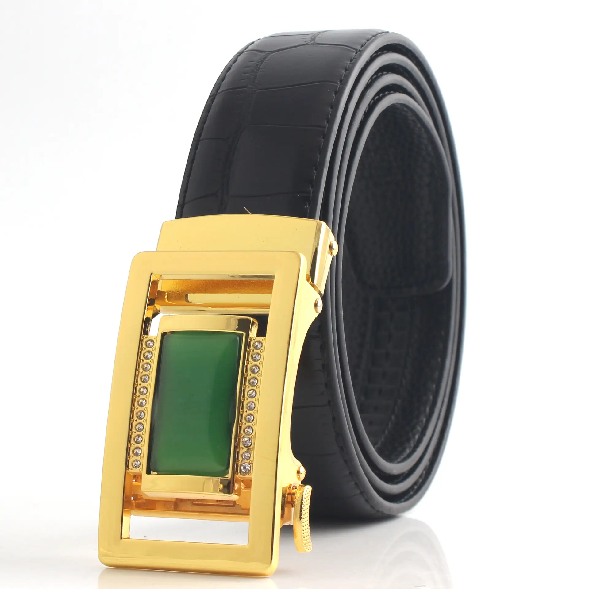 Men's Korean Style Belt with Jade & Gold Clasp