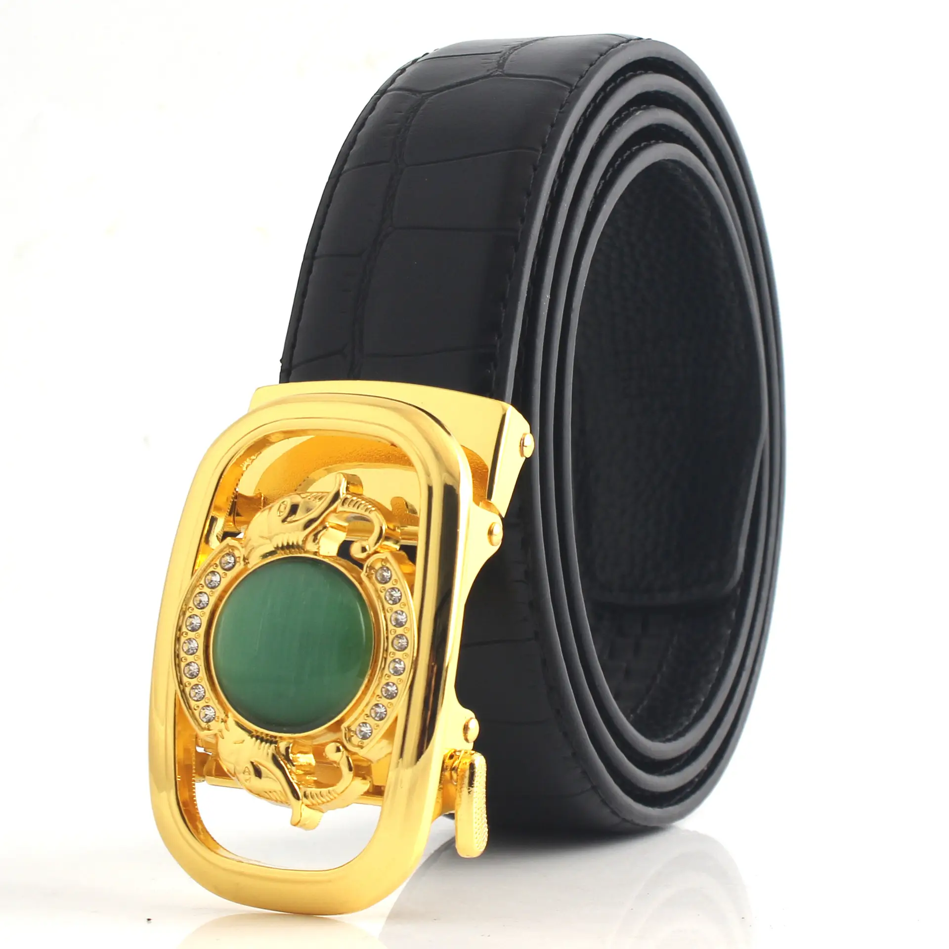 Men's Korean Style Belt with Jade & Gold Clasp - Image 2
