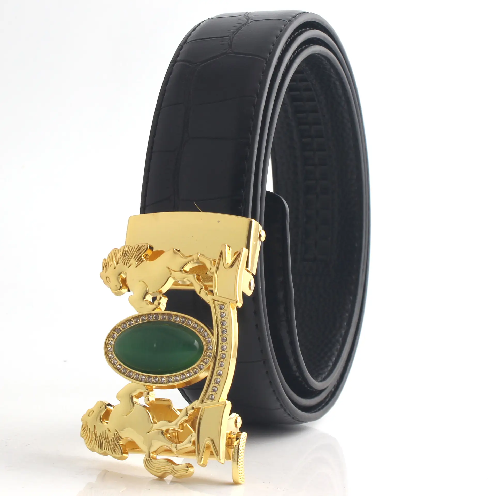 Men's Korean Style Belt with Jade & Gold Clasp - Image 4