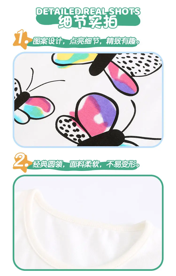 Summer girls suit European and American fashion cute printed children's short sleeve two-piece knitted cotton round neck T-shirt suit — feature 36