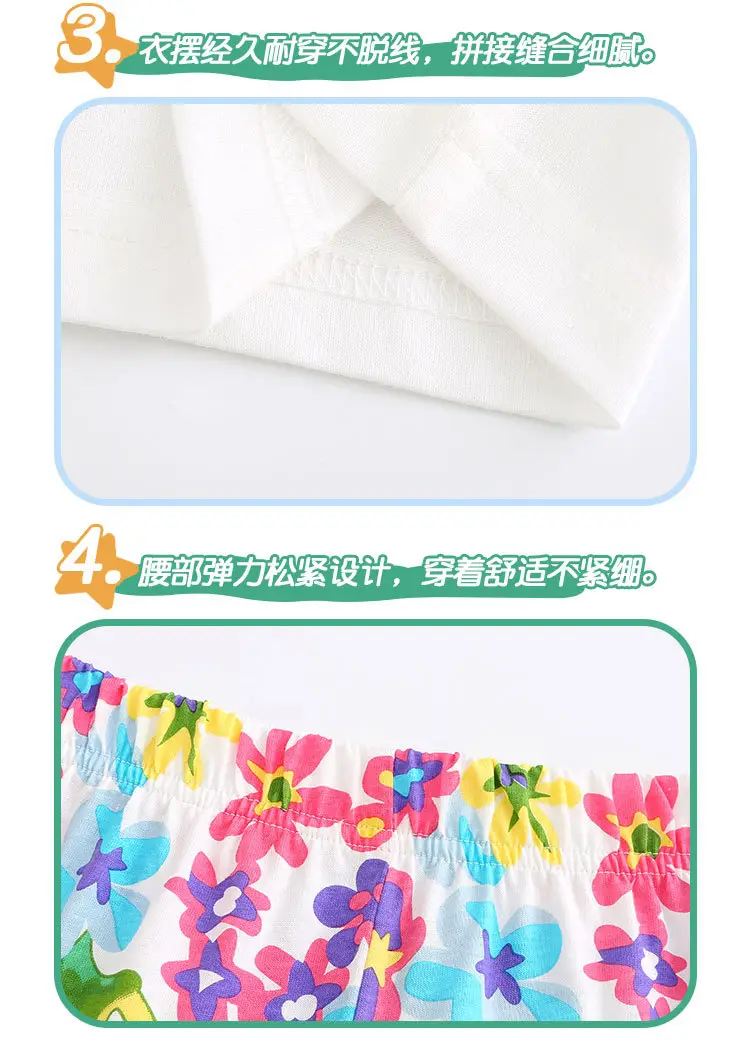 Summer girls suit European and American fashion cute printed children's short sleeve two-piece knitted cotton round neck T-shirt suit — feature 37