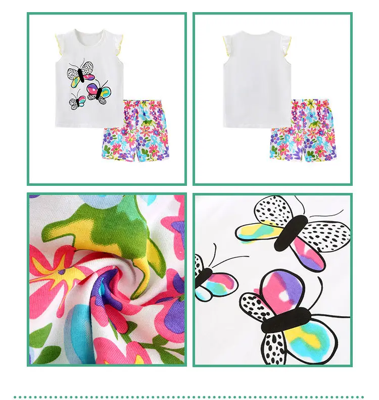 Summer girls suit European and American fashion cute printed children's short sleeve two-piece knitted cotton round neck T-shirt suit — feature 38