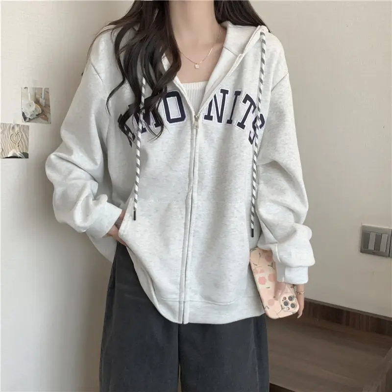 Women Maroon American Retro Zipper Hoodie Sweatshirt - Image 8