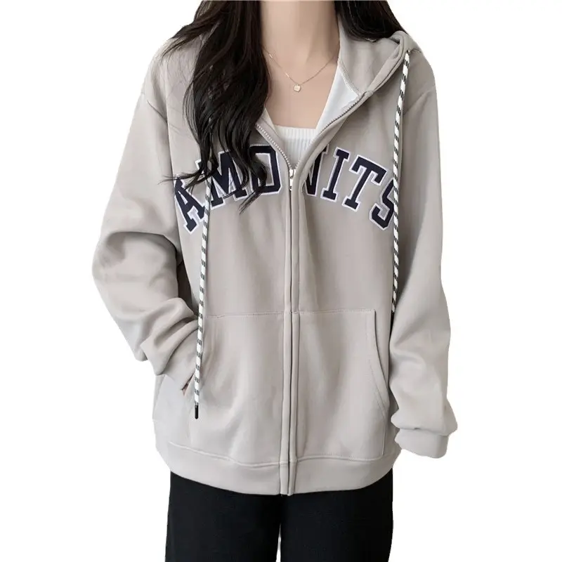 Women Maroon American Retro Zipper Hoodie Sweatshirt - Image 9