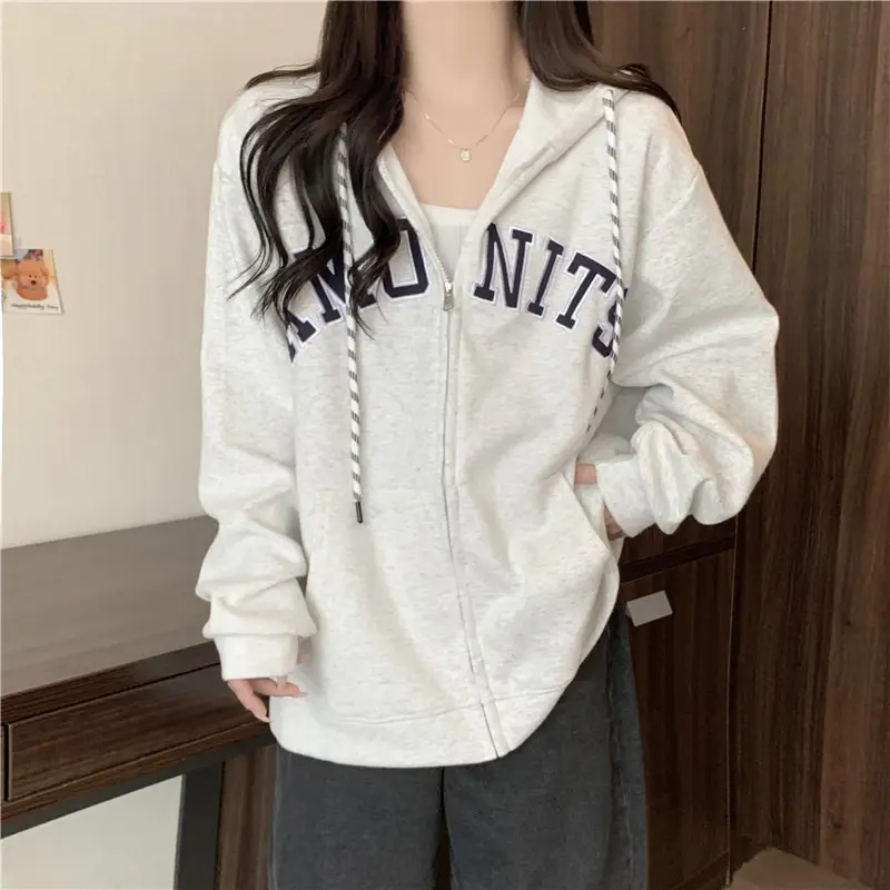 Women Maroon American Retro Zipper Hoodie Sweatshirt — feature 14