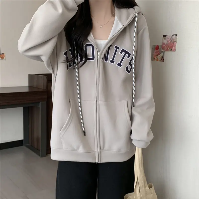 Women Maroon American Retro Zipper Hoodie Sweatshirt — feature 16