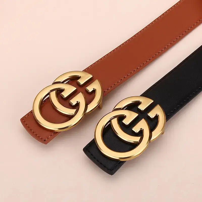 Women's Genuine Cowhide Belt with Gold GG Buckle - Image 8