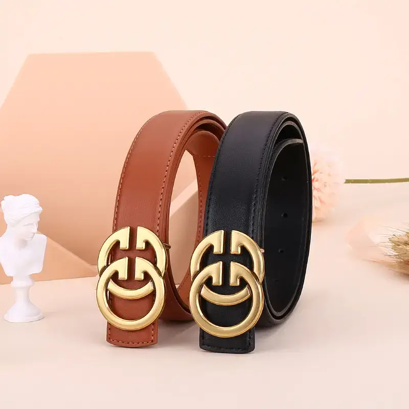 Women's Genuine Cowhide Belt with Gold GG Buckle - Image 9