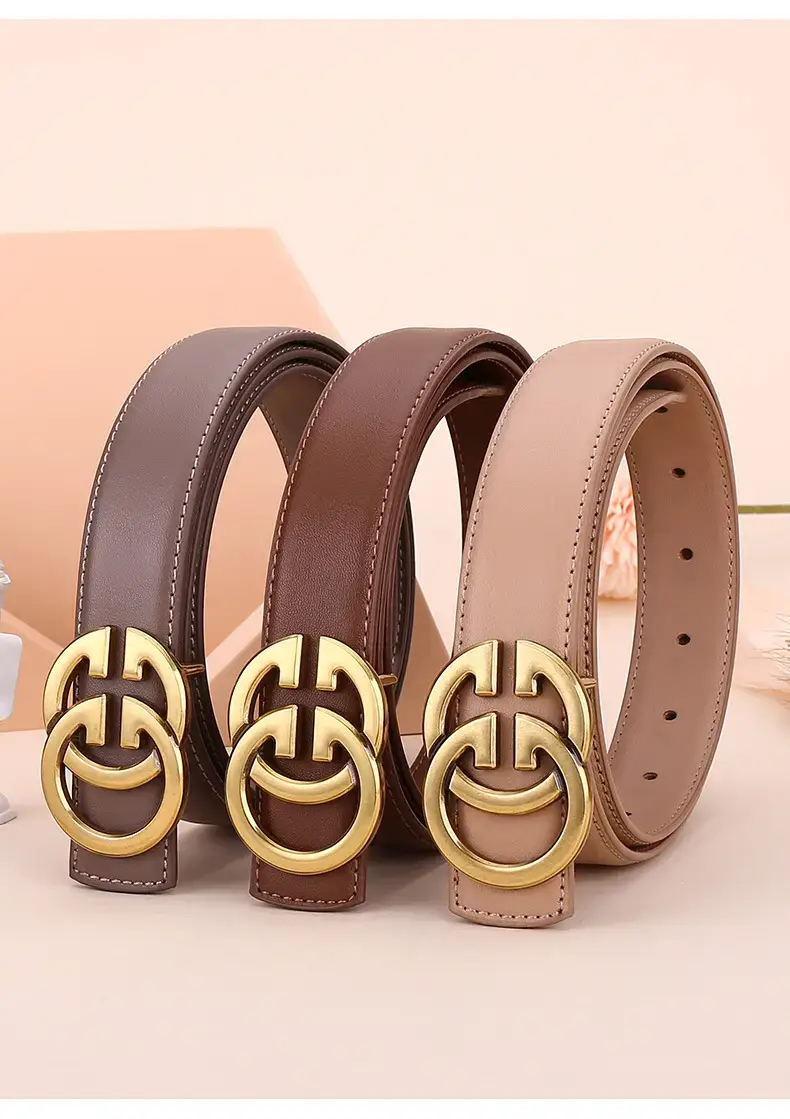 Women's Genuine Cowhide Belt with Gold GG Buckle β feature 10