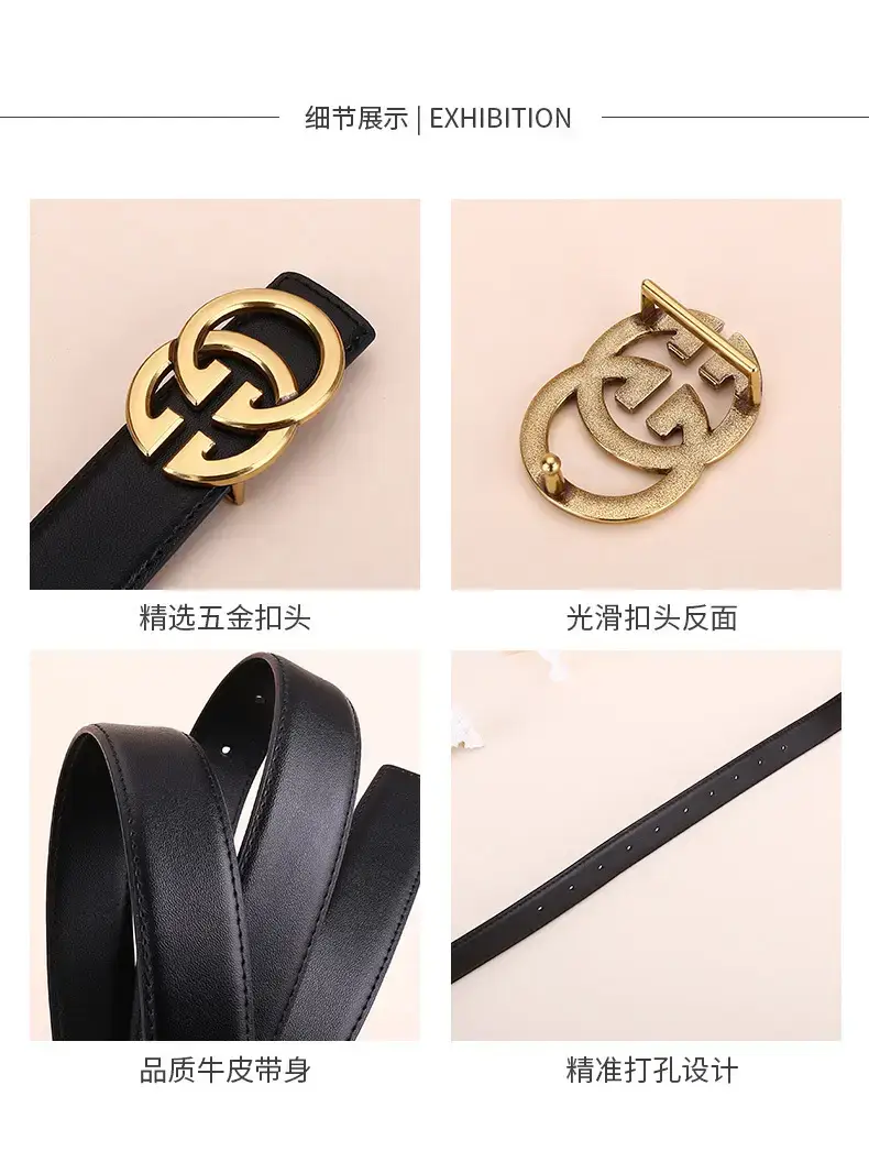 Women's Genuine Cowhide Belt with Gold GG Buckle β feature 12