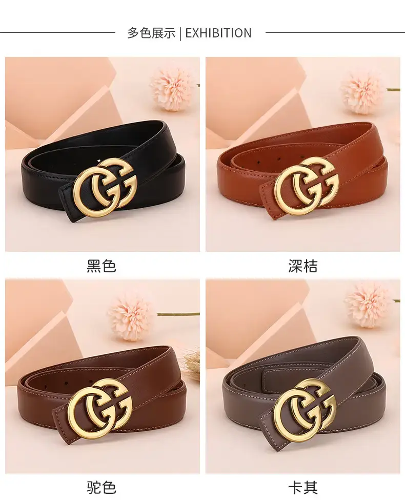 Women's Genuine Cowhide Belt with Gold GG Buckle β feature 13