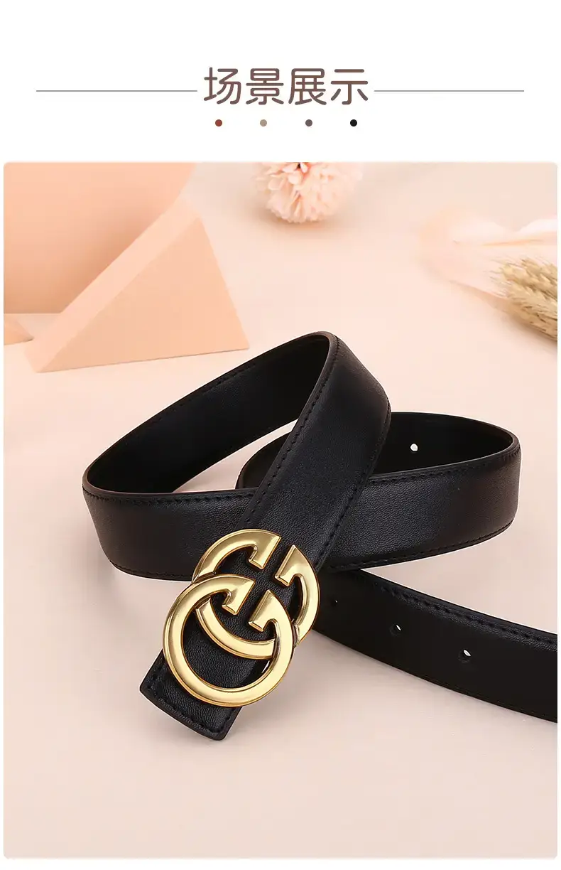 Women's Genuine Cowhide Belt with Gold GG Buckle β feature 15