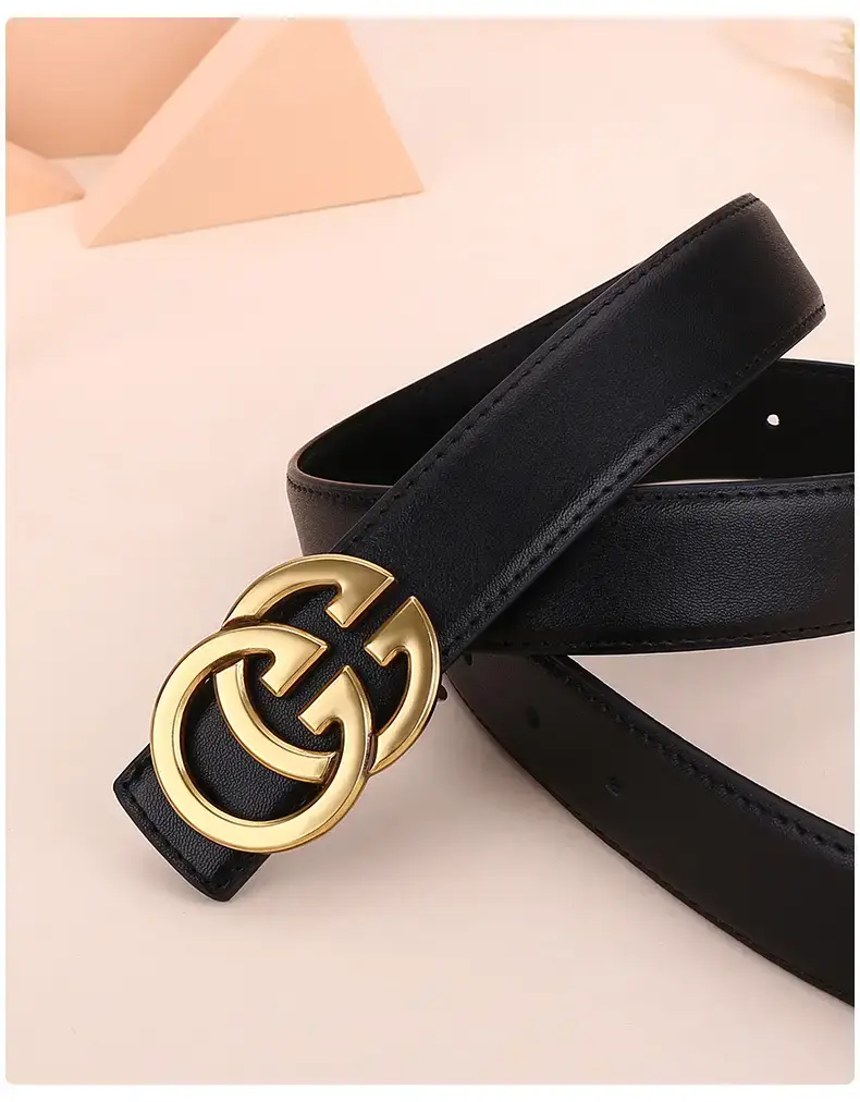 Women's Genuine Cowhide Belt with Gold GG Buckle β feature 16