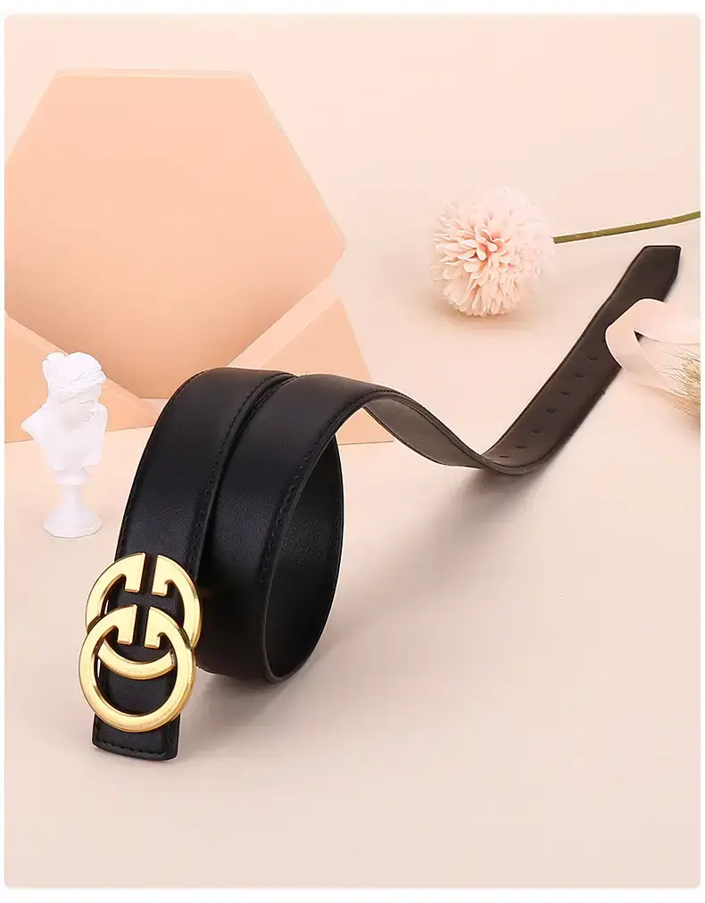 Women's Genuine Cowhide Belt with Gold GG Buckle β feature 17