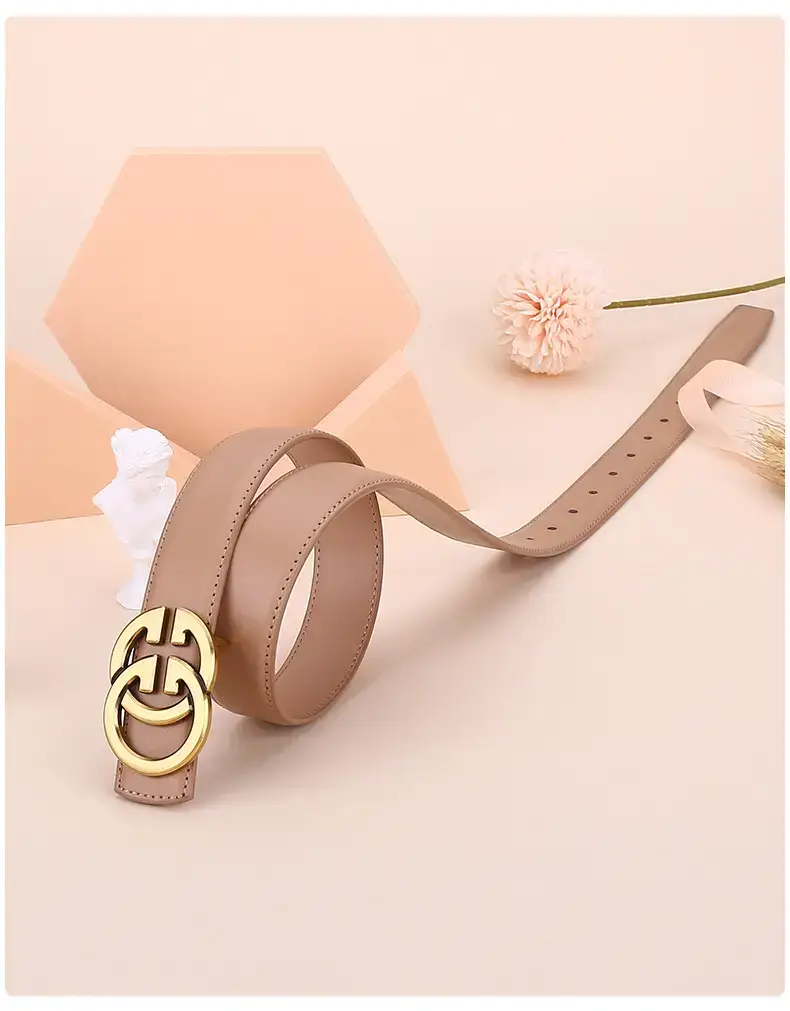 Women's Genuine Cowhide Belt with Gold GG Buckle β feature 18