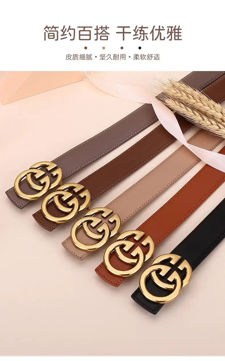 Women's Genuine Cowhide Belt with Gold GG Buckle β feature 2