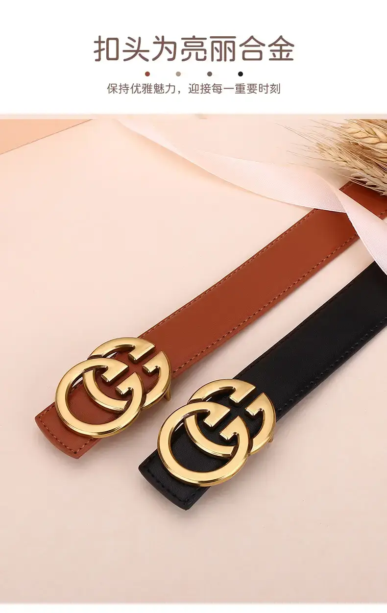 Women's Genuine Cowhide Belt with Gold GG Buckle β feature 3