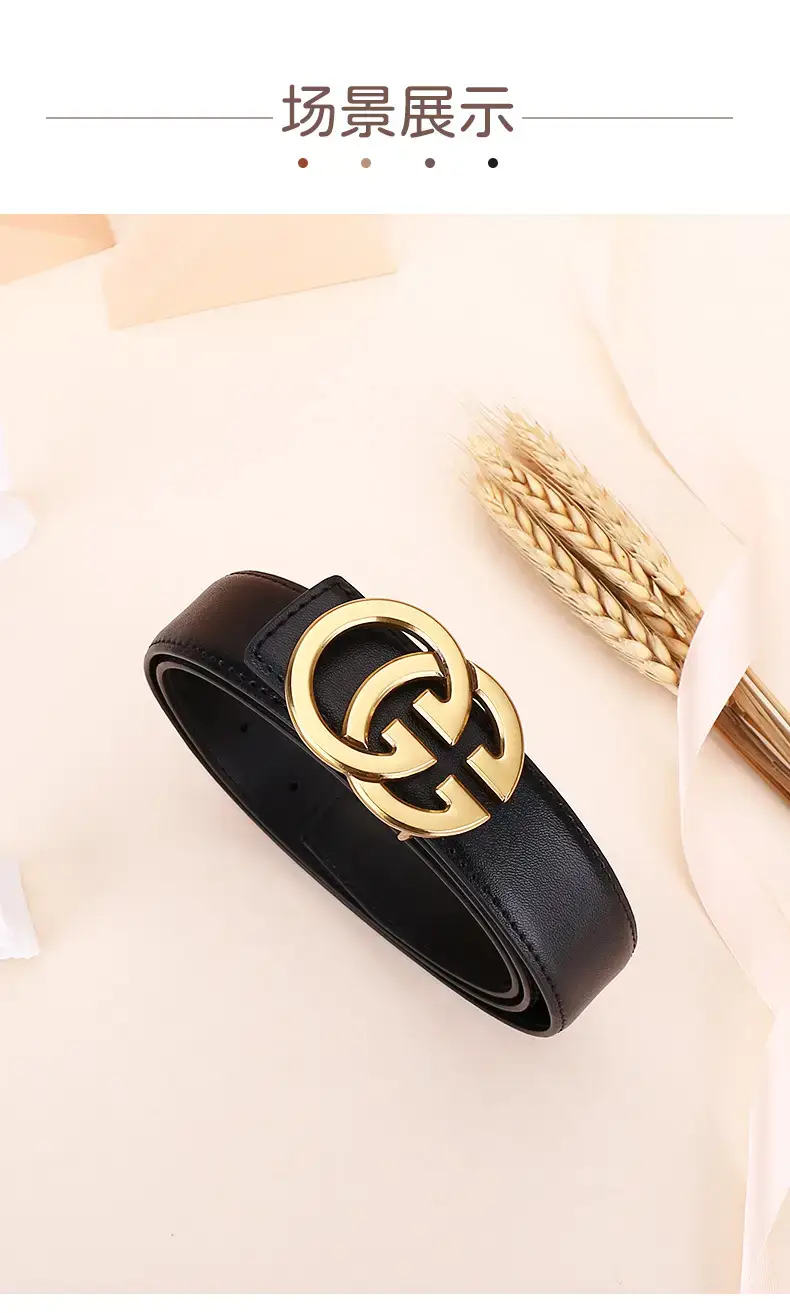 Women's Genuine Cowhide Belt with Gold GG Buckle β feature 7