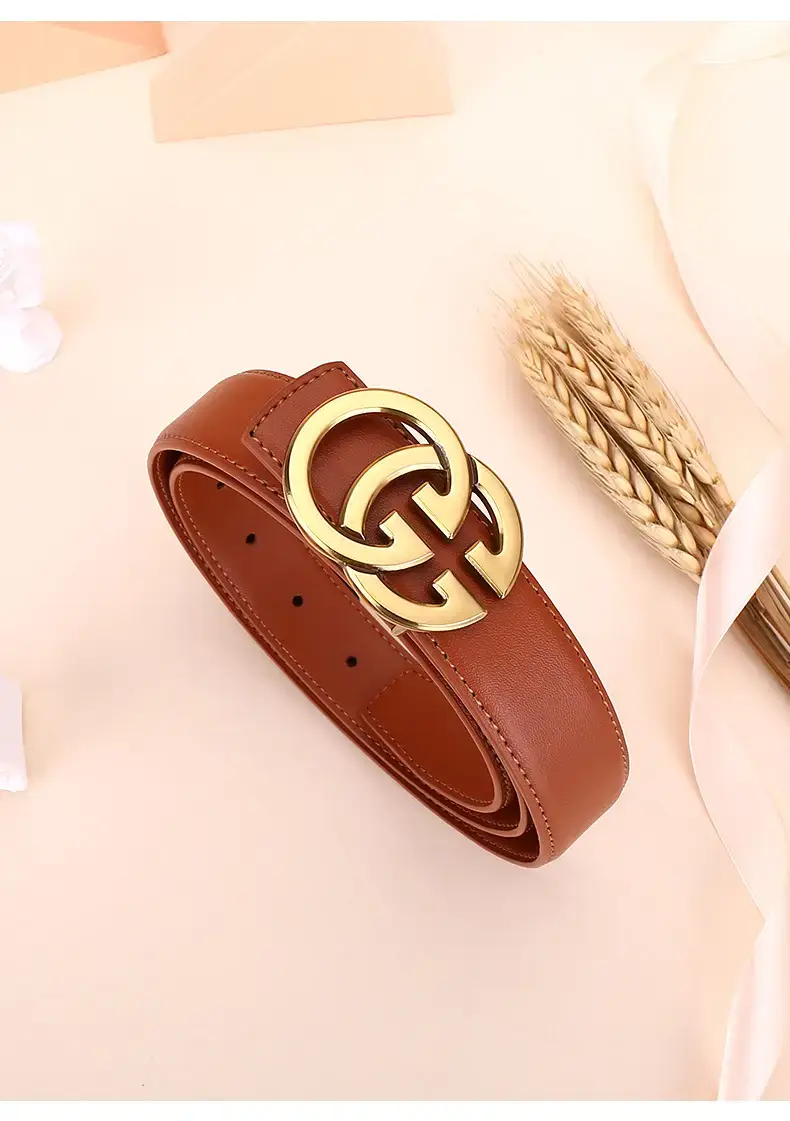 Women's Genuine Cowhide Belt with Gold GG Buckle β feature 8