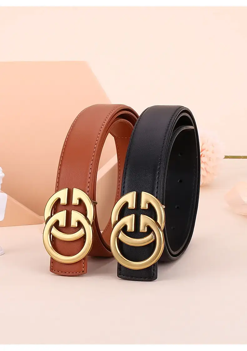 Women's Genuine Cowhide Belt with Gold GG Buckle β feature 9
