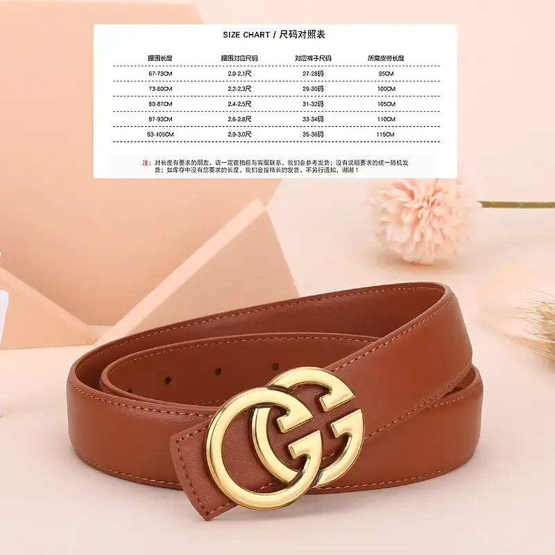 Women's Genuine Cowhide Belt with Gold GG Buckle - Image 2