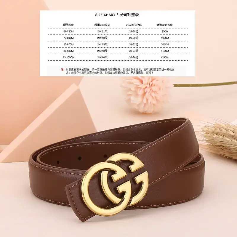 Women's Genuine Cowhide Belt with Gold GG Buckle - Image 3