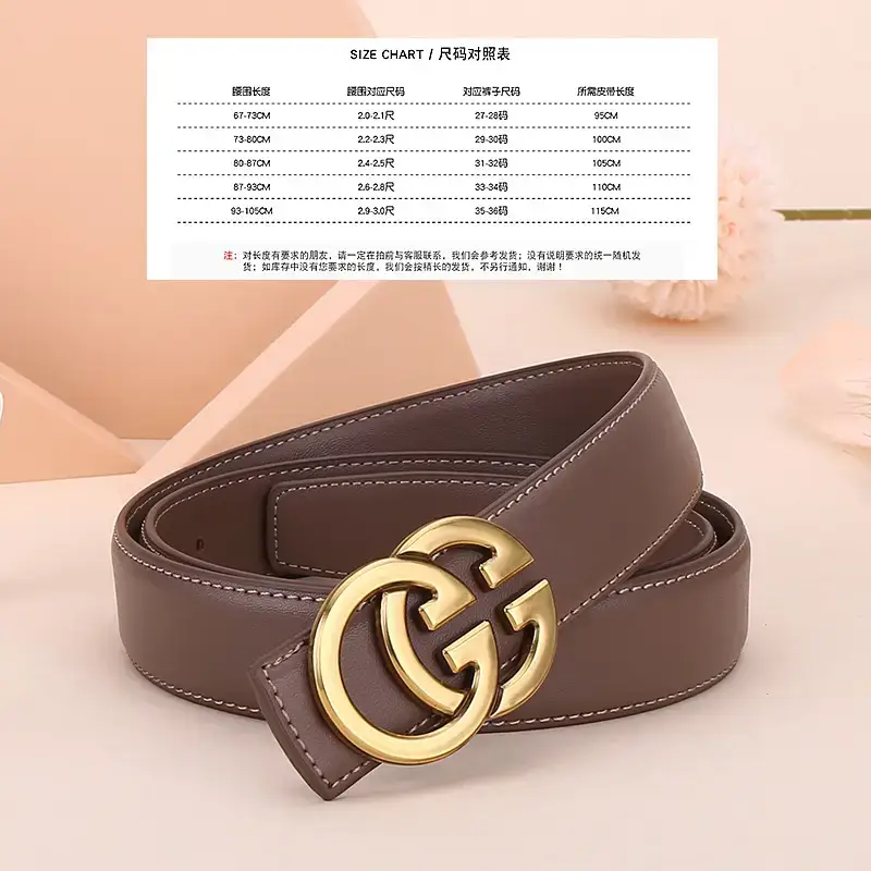 Women's Genuine Cowhide Belt with Gold GG Buckle - Image 4