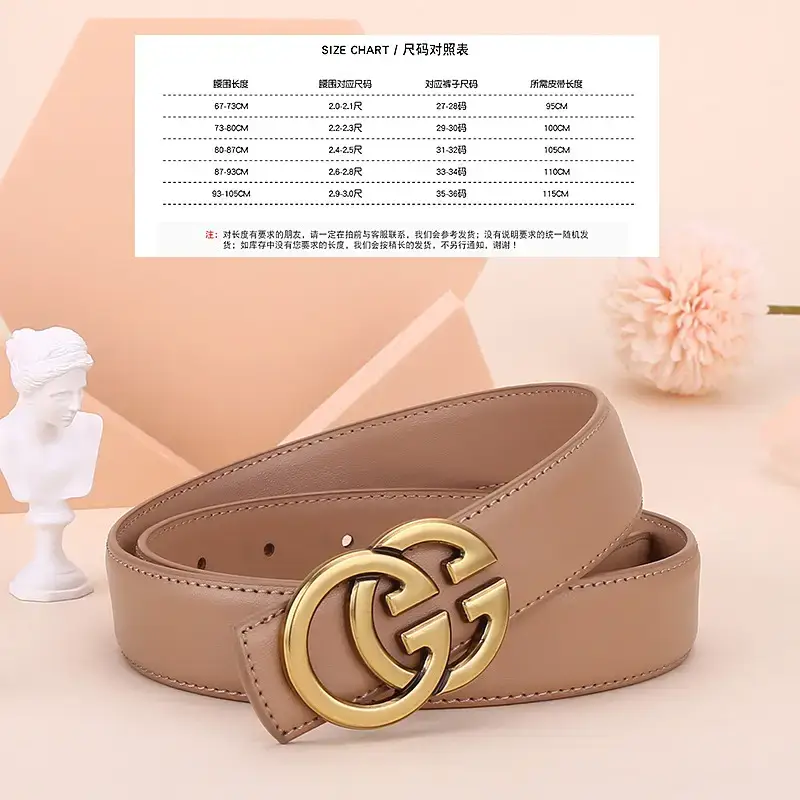 Women's Genuine Cowhide Belt with Gold GG Buckle - Image 5