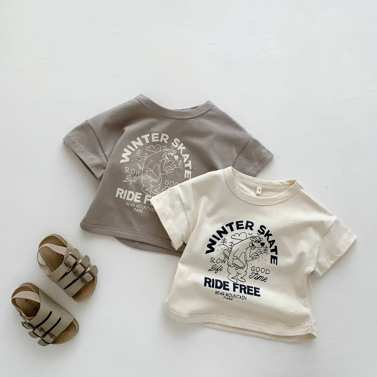 Winter Skate T-Shirt for Kids Girls Boys Cotton Cream