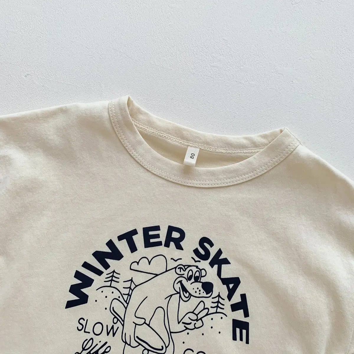 Winter Skate T-Shirt for Kids Girls Boys Cotton Cream - Image 4