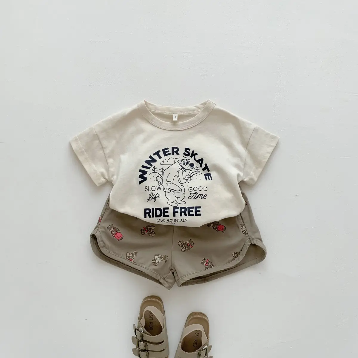 Winter Skate T-Shirt for Kids Girls Boys Cotton Cream - Image 6