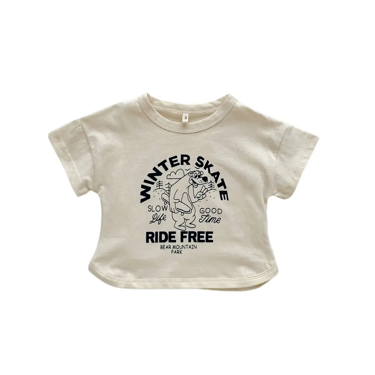 Winter Skate T-Shirt for Kids Girls Boys Cotton Cream - Image 7