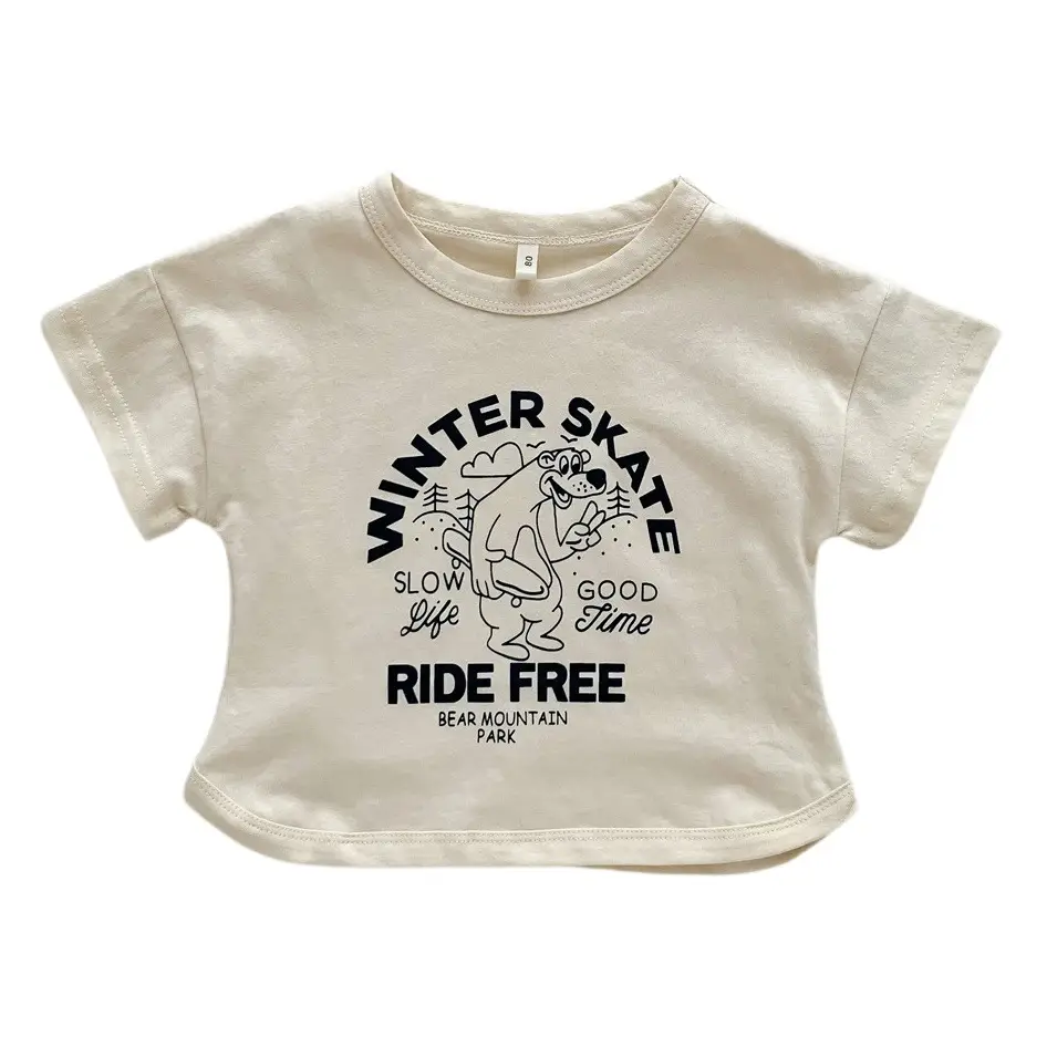 Winter Skate T-Shirt for Kids Girls Boys Cotton Cream