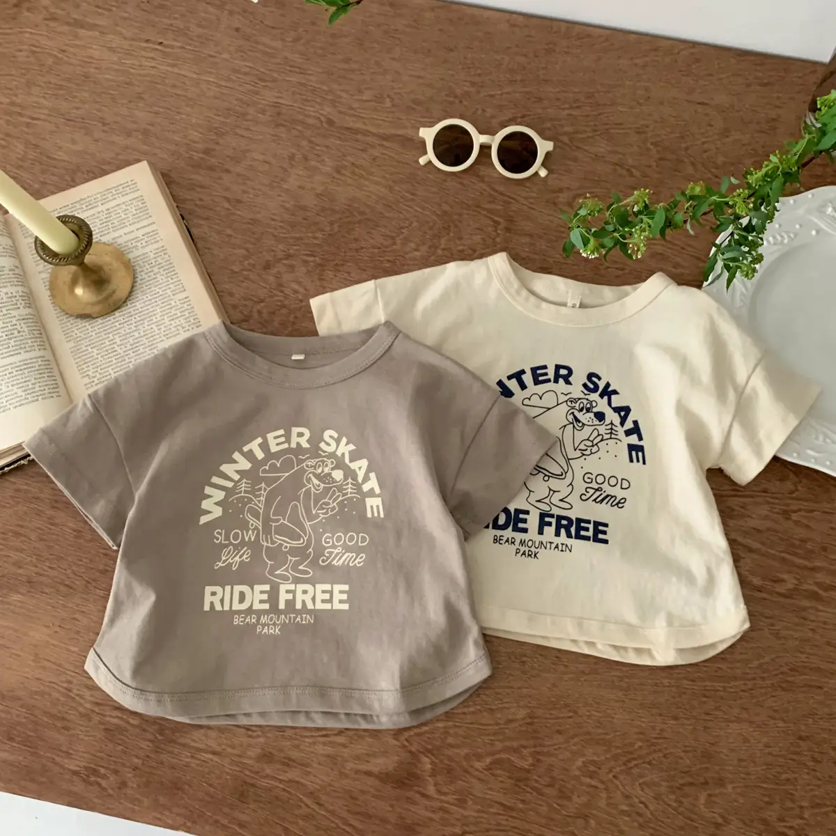 Winter Skate T-Shirt for Kids Girls Boys Cotton Cream — feature 14