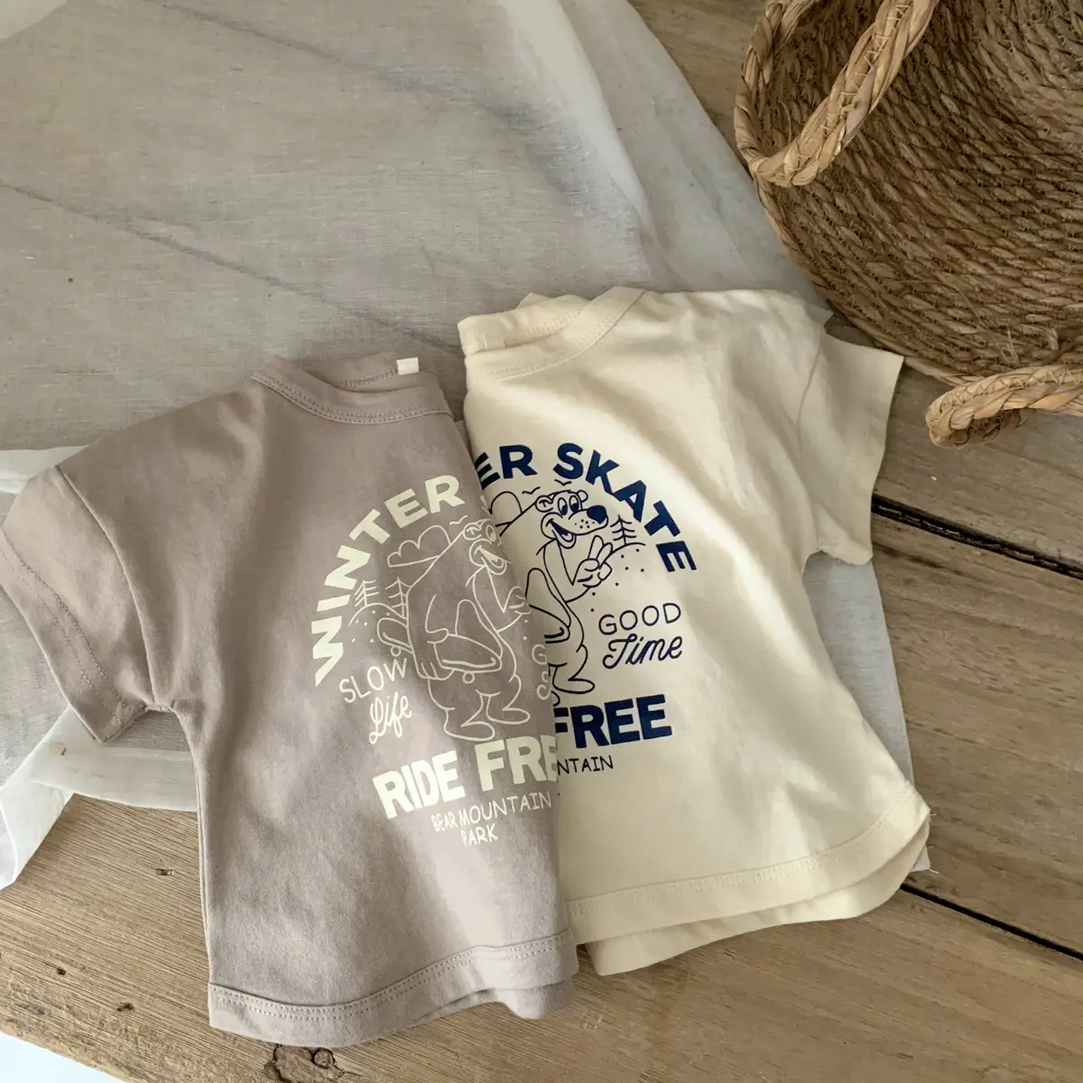 Winter Skate T-Shirt for Kids Girls Boys Cotton Cream — feature 15