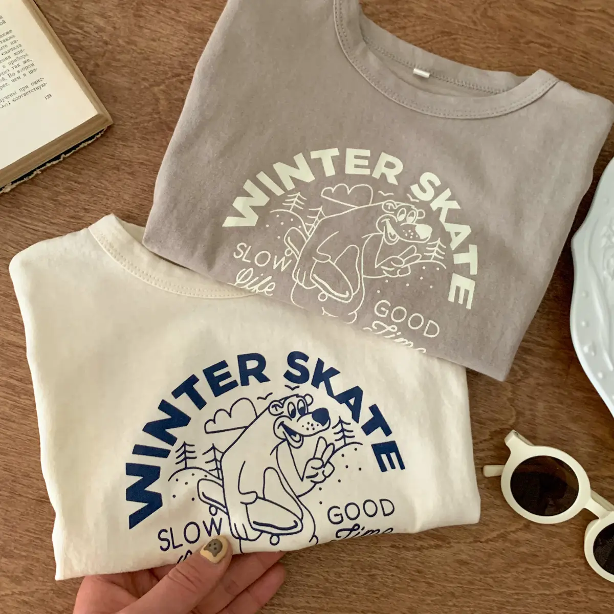 Winter Skate T-Shirt for Kids Girls Boys Cotton Cream — feature 16